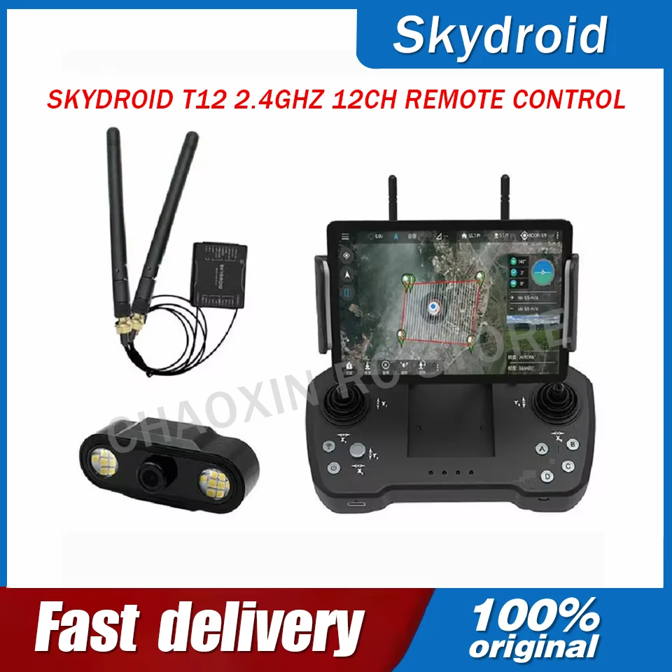 Skydroid T12 12CH 2.4G Remote Controller Kit, 20KM Digital FPV Link with R12 Receiver & Mini Camera for Crop Spraying Drones