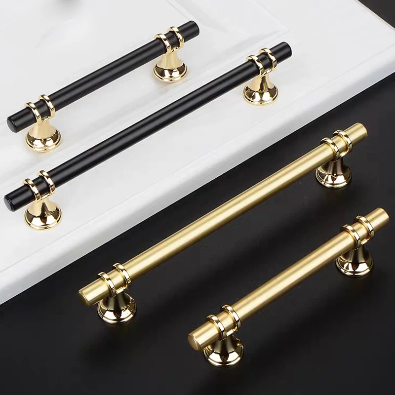 Simple Cabinet Handles Black And Gold Furniture Pulls Luxury Kitchen Door Knobs Straight T Bar Cupboard Hardware  222