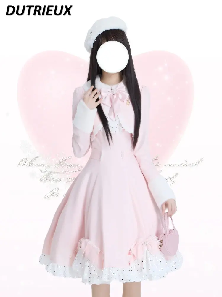 Manteau à manches longues et princesse Lolita pour filles mignonnes, avec nœud rose, amincissant, mi-long, nouvelle collection printemps et automne