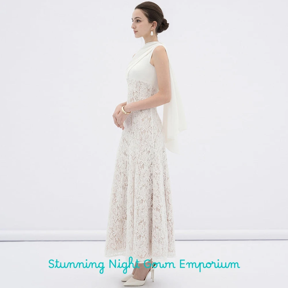 Delicate White Lace Evening Dress Elegant O-Neck Sleeveless Party Dresses Fashion Zipper Back Customized Special Occasion Gowns image 4