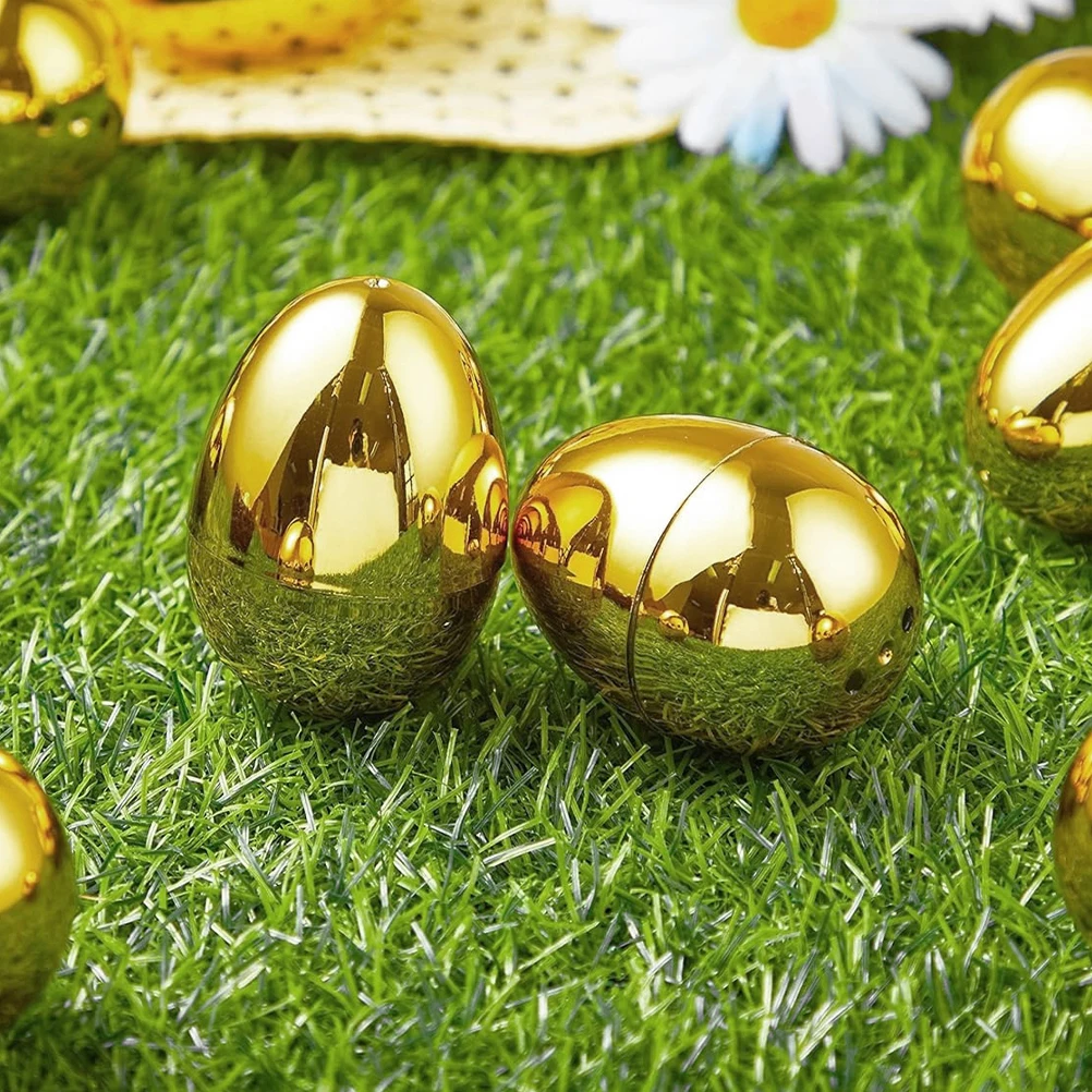 

12Pcs Easter Golden Eggs Wrapping Boxes Plastic Empty Easter Egg Can Be Opened Decorate Kit Easter Party Yard Game Prizes Supply