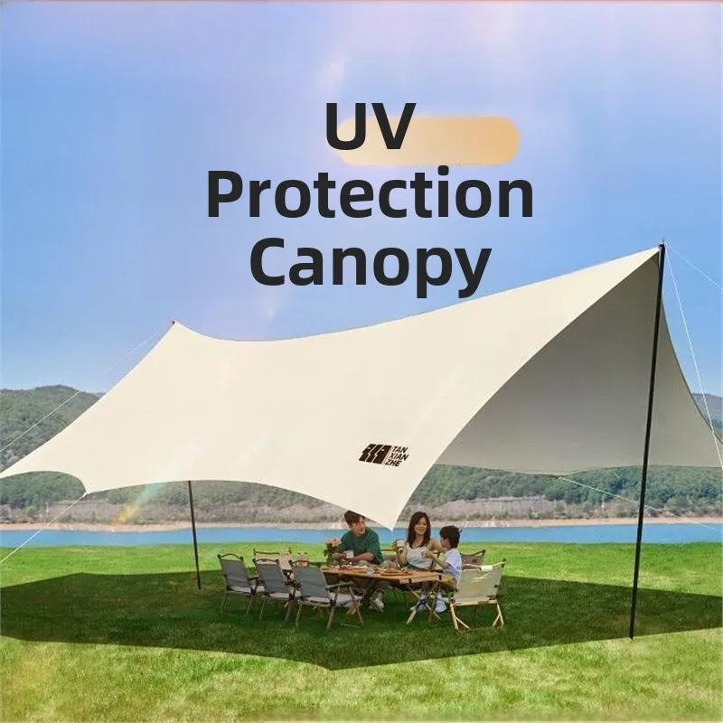 tente-de-camping-exterieure-auvent-pare-soleil-ensemble-de-six-pieces-table-et-chaises-de-pique-nique-toile-enduite-d'argent-impermeable-2000mm-3000mm