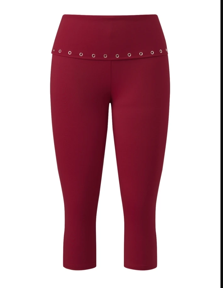 

Women Fold Over Low Waist Yoga Capri Leggings with Metal Eyelet Female Y2K Stretchy Cropped Going Out Cropped Pants