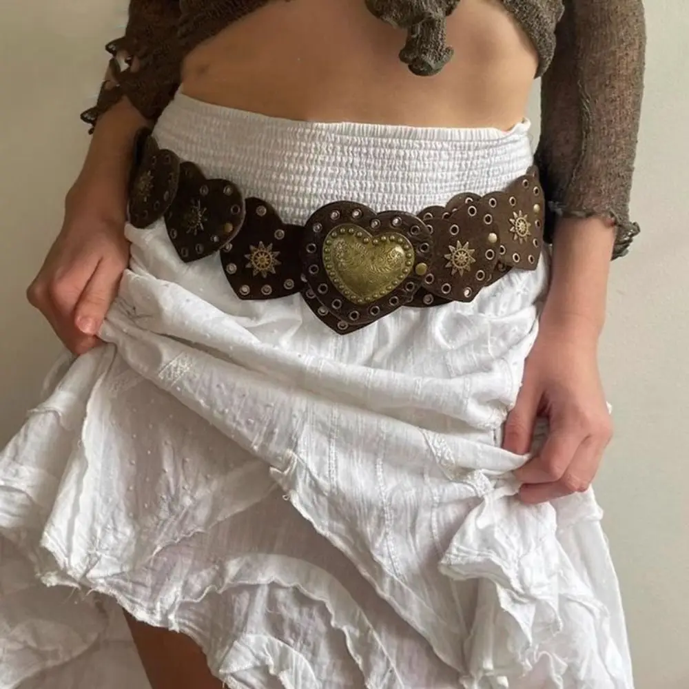 شخصية معدنية القلب أحزمة واسعة الجوف خارج برشام معدني أحزمة الجينز ديكور مبالغ فيه كاوبوي حزام فستان الديكور