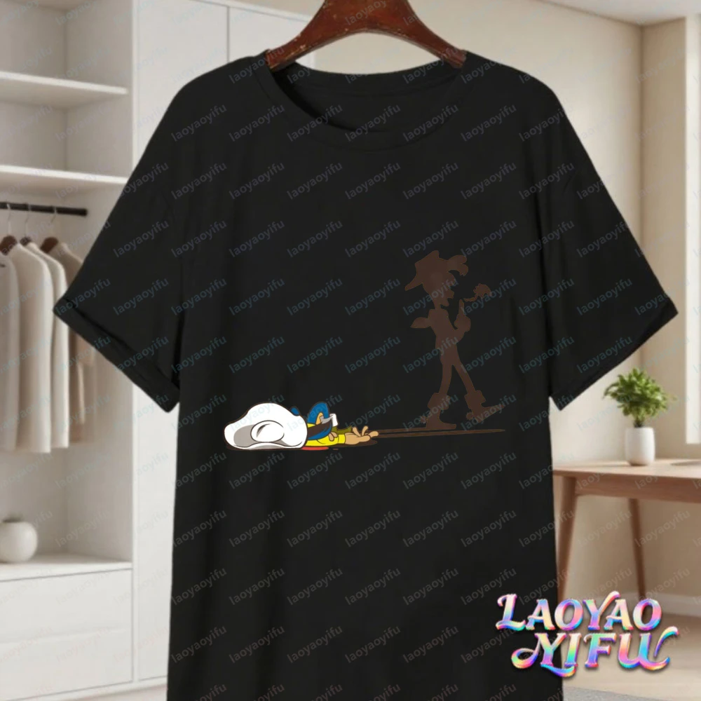 Classic Lucky Luke Daltons Print Casual Tops Edgy Western Animation Cotton T-Shirt Cowboy Vintage Classic Women Men's Clothing view 2