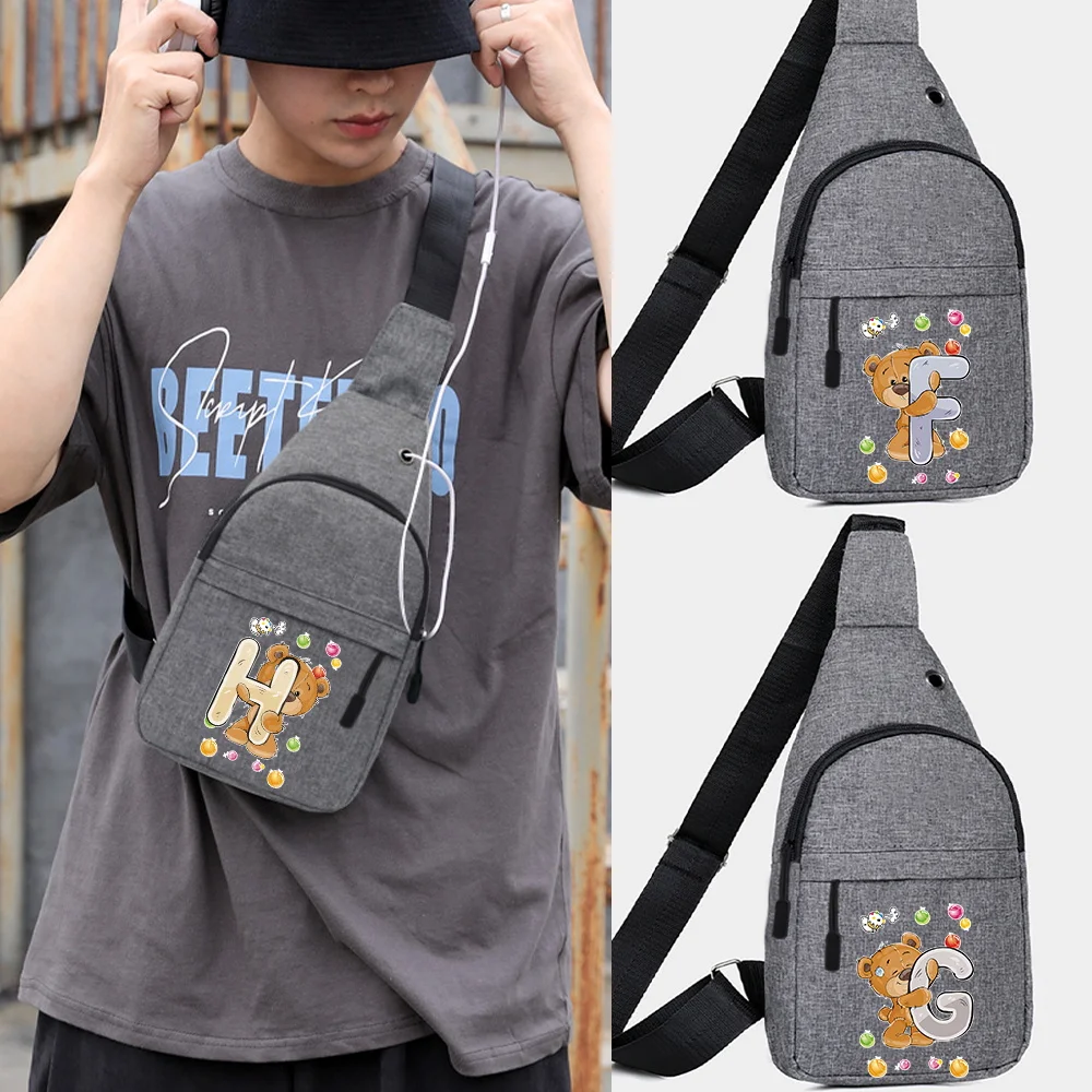 

Phone Sundries Storage Pack Crossbody Bags Single Shoulder Chest Bags Bear Letter Pattern Commuting Adjustable Package Unisex