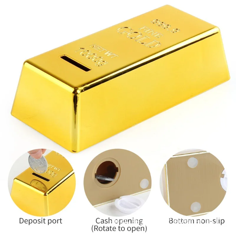 

Simulated 24K gold bullion saving box piggy, safe piggybank for children, Coin Bank for Home Decor, Holiday and Birthday Gift