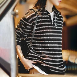 Maden Arrow Feature Knitted Striped Polo for Women Soft and Comfortable Sweater Autumn and Winter Unisex Thick Pullover