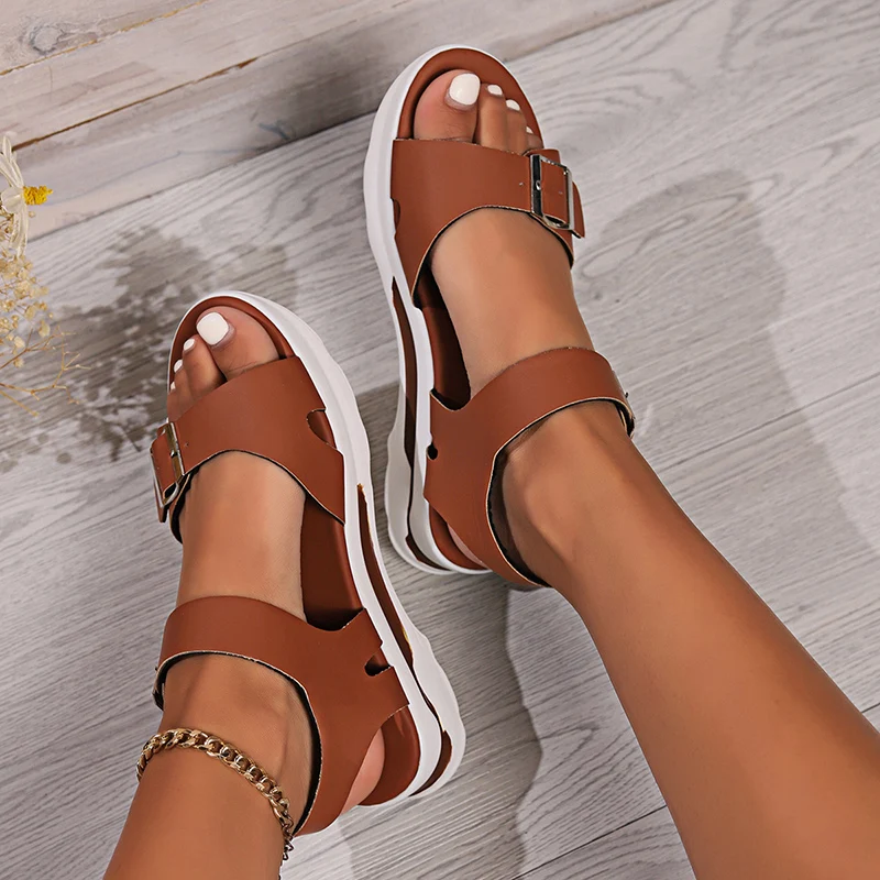 Rimocy Fashion Buckle Platform Sandals Women 2024 Summer Thick Sole Non-Slip Sandalias Mujer Outdoor Lightweight Sports Sandals