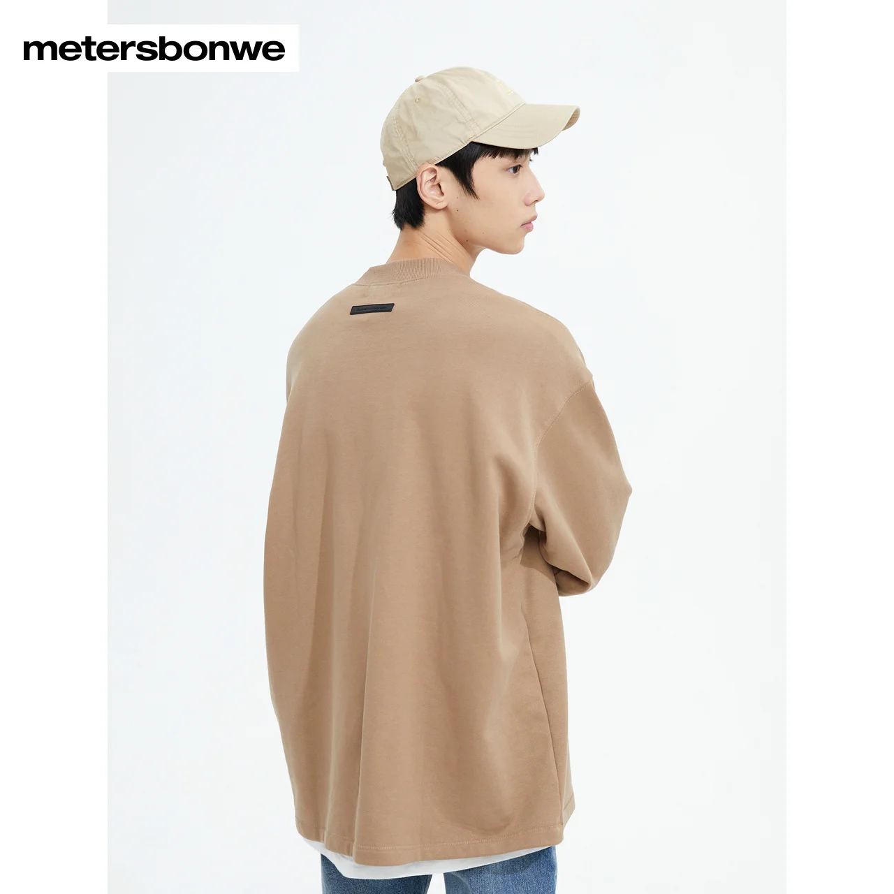 Metersbonwe-Men's And Women's 100%Cotton Fleece Round Neck Solid Color Pullover Printing Loose Version Anti-Static Sweatshirt