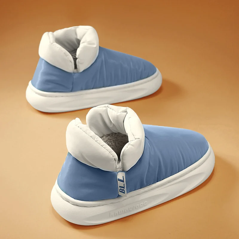 Теплая хлопковая обувь для родителей и детей, зимние ботинки на флисовой подкладке, мужская модная обувь для хлеба, уличная плюшевая зимняя теплая мужская хлопковая обувь