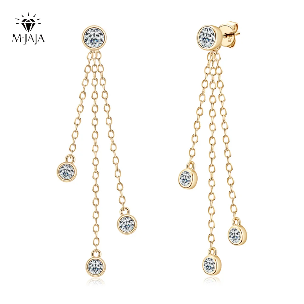 

M-JAJA Moissanite Drop Earrings Tassel Earrings for Women 18K Gold Plated S925 Sterling Silver Diamond Trendy Jewelry Gifts