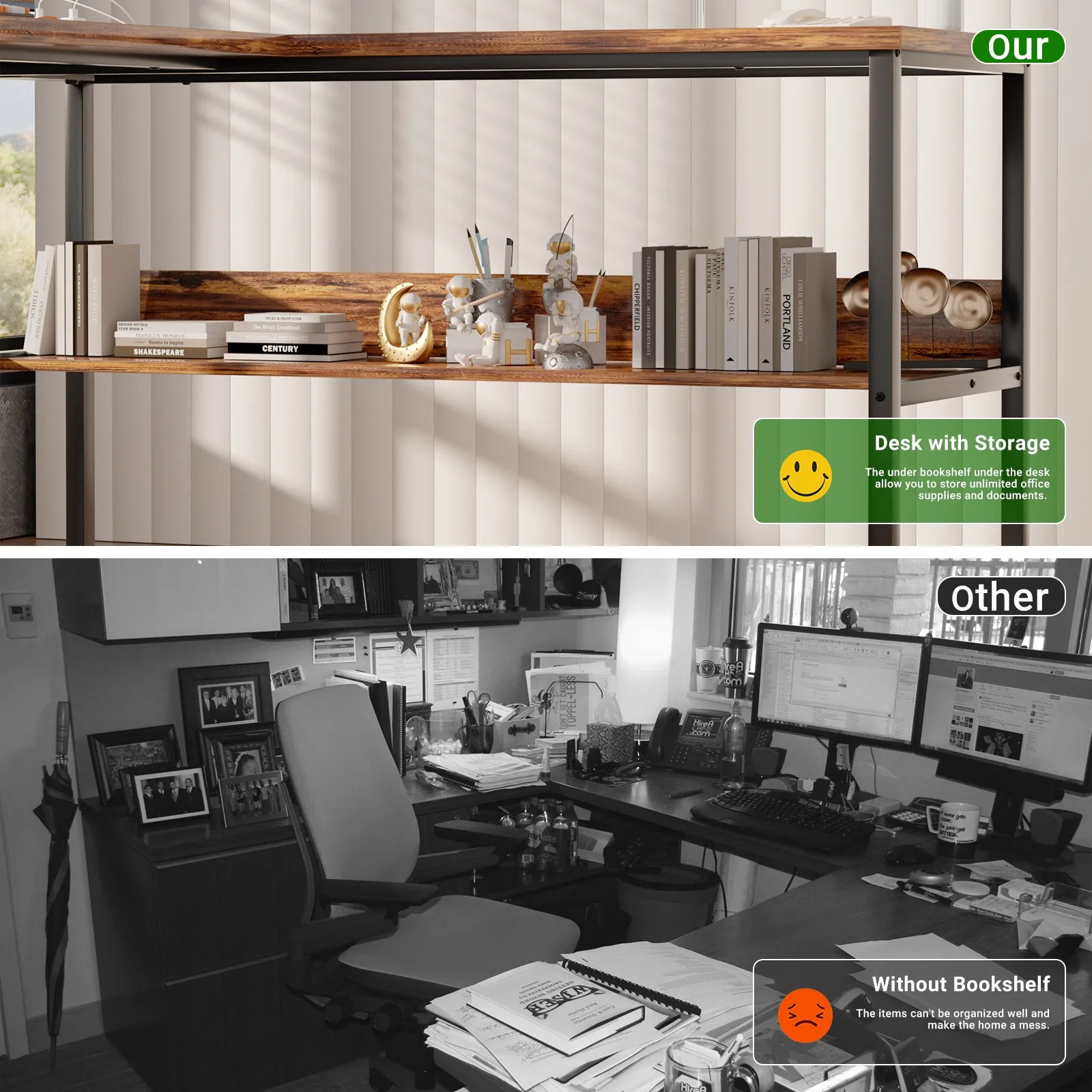 Computer desksL shaped desk with power outlets and storage shelf computer desk for gaming study home office workspace modern