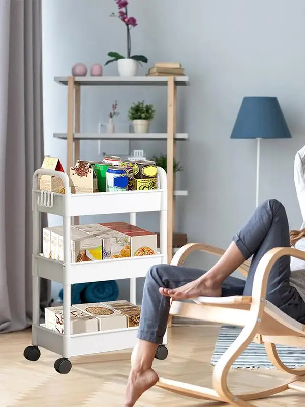 Household Multi-layer Small Cart Storage Rack Rolling Utility Cart Movable Organizer Snack Cart Kitchen Bedroom Storage Rack