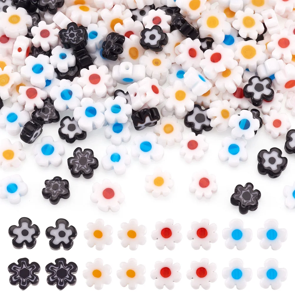 120Pcs Colorful Millefiori Glass Bead Flower Spacer Beads for Jewelry Making DIY Bracelets Necklace Jewelry Making Accessories