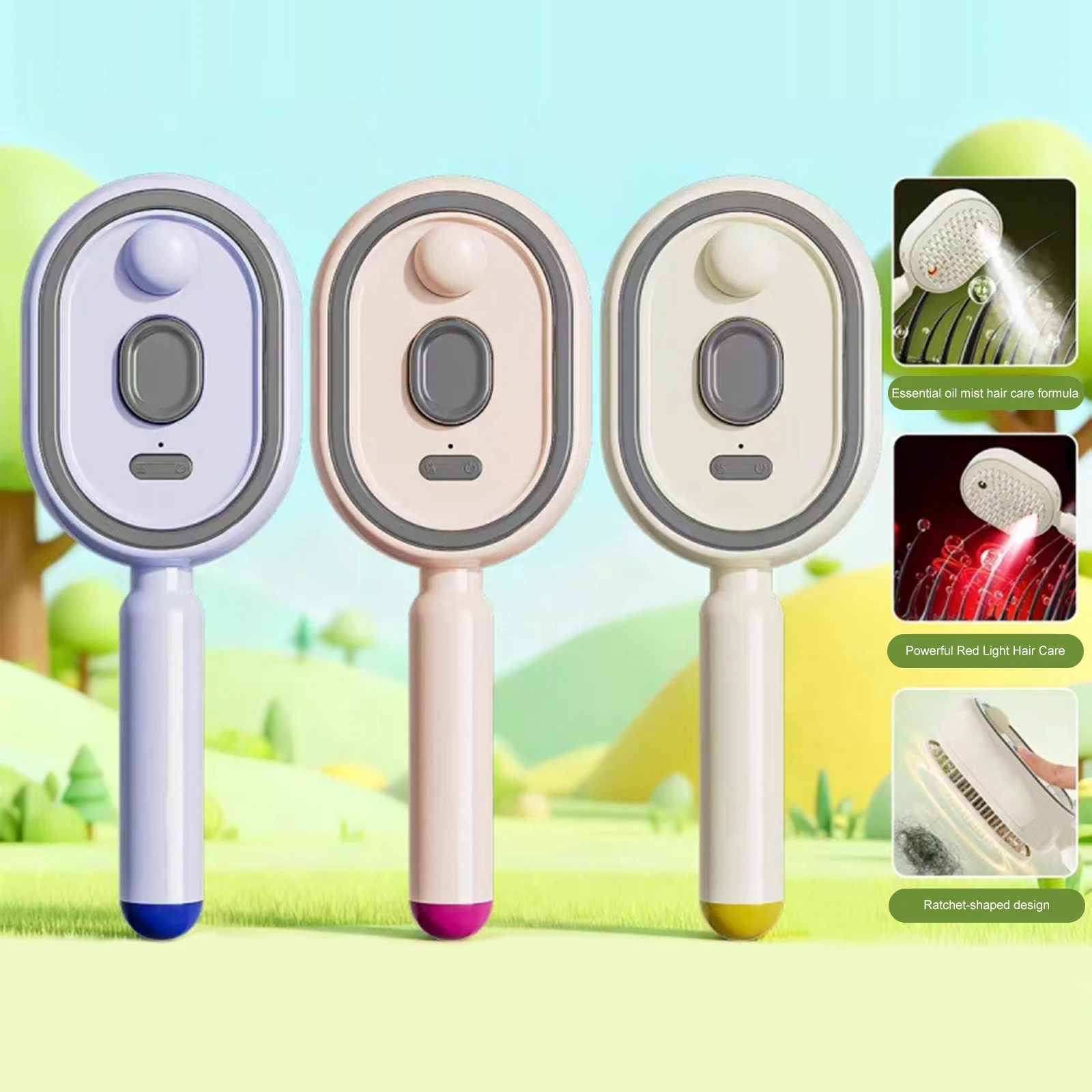 Multi-Functional Massage Spray Comb Type-C Rechargeable Hairs Massage Combs Vibration Scalp Massage Hairbrush for All Hair Types