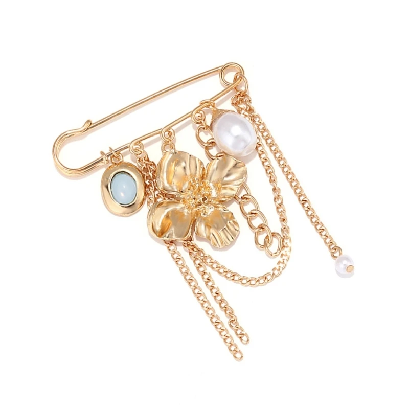 Q39C Flower Brooch Pin with Bead Drop Design for Dress Scarf Use