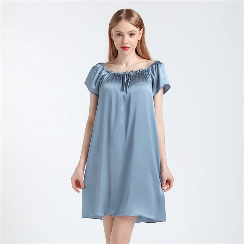 Natural Mulberry Silk Nightdress Summer Home Color Short Sleeves Women\'s Home Clothes Can Be Worn Outside Sexy Nightwear