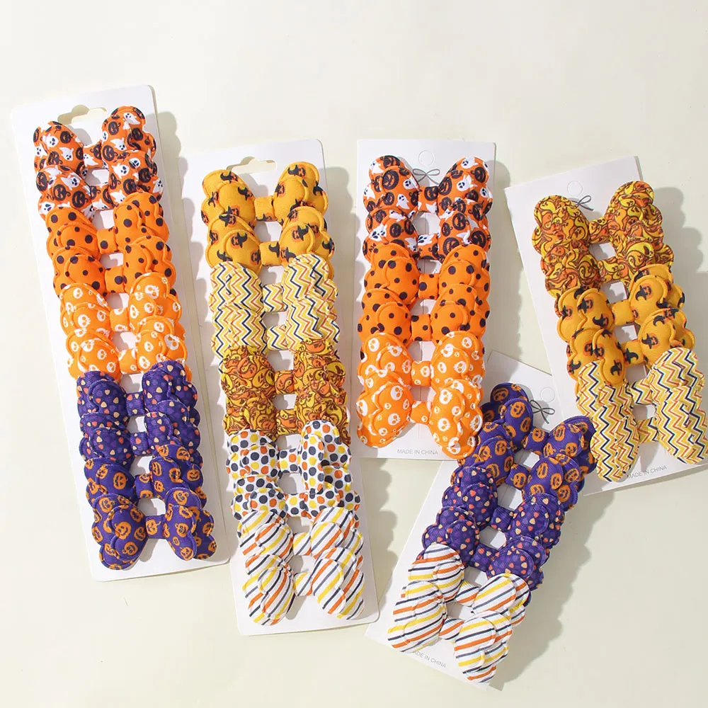 4-10 قطعة أنماط هدية الهالوين للفتيات مقاطع شعر على شكل فيونكة حية للأطفال إكسسوارات شعر حلوة منسوجة يدويًا مقاطع BB للأطفال