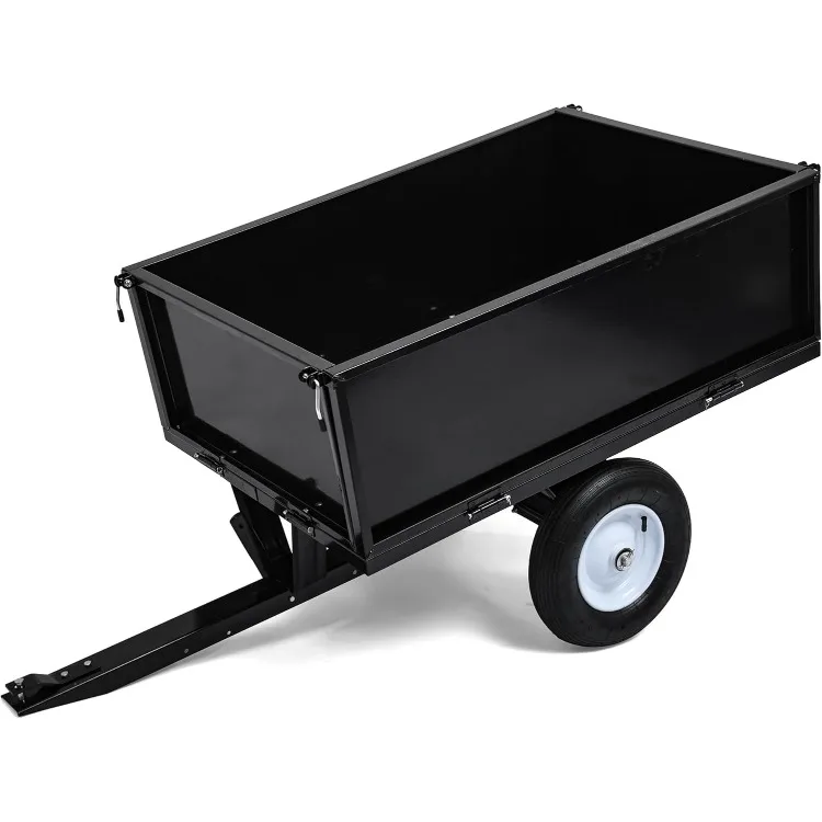 500 Pound Steel Dump Cart Tow Behind Lawn Dump Cart for Lawn Tractor Black