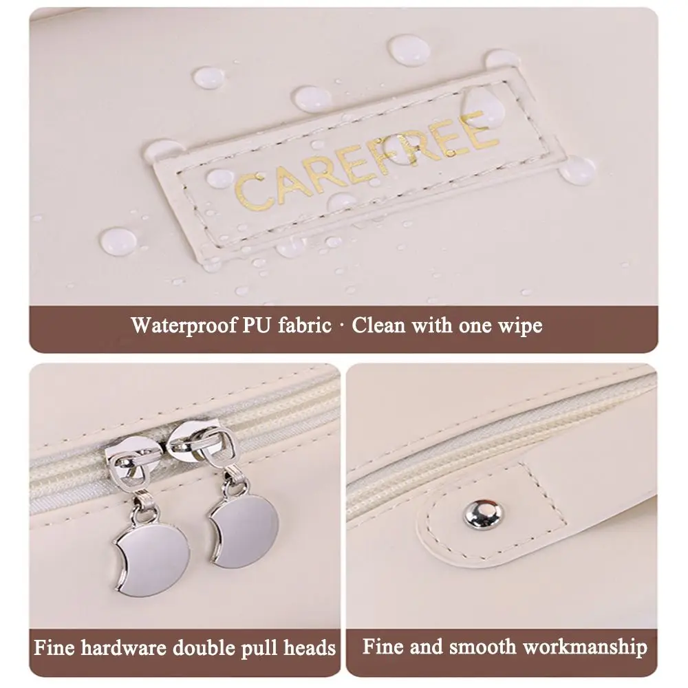 حقيبة مكياج نسائية محمولة مقاومة للماء من جلد البولي يوريثان، حقيبة تخزين مستحضرات التجميل بسعة كبيرة، حقيبة غسيل مريحة للعناية بالبشرة #3