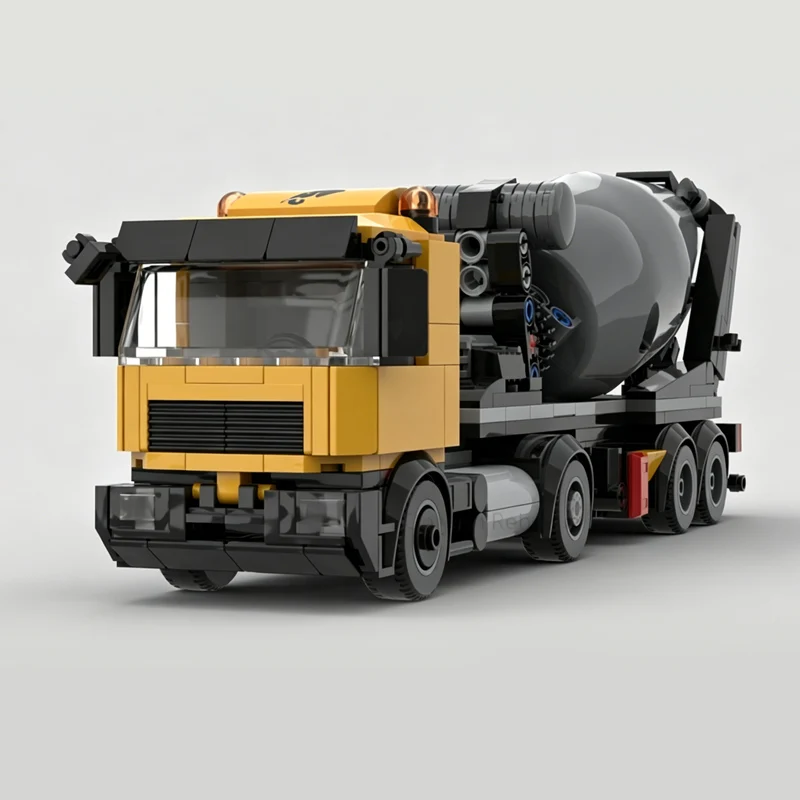 City Car Model MOC Building Bricks Yellow Concrete Mixer Truck Modular Technology Children Holiday Gifts Assemble Toys Suit