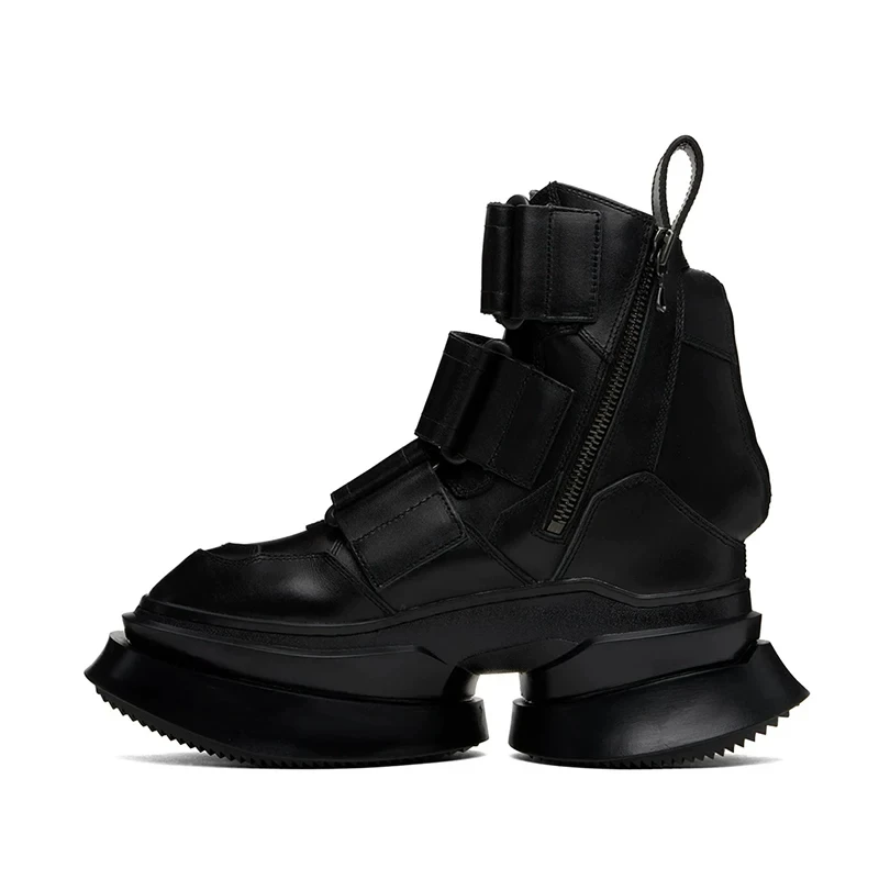 Bottes de rue en cuir véritable de haute qualité, faites à la main, avec semelle plateforme épaisse de 7,5 cm, style sabot de cheval.