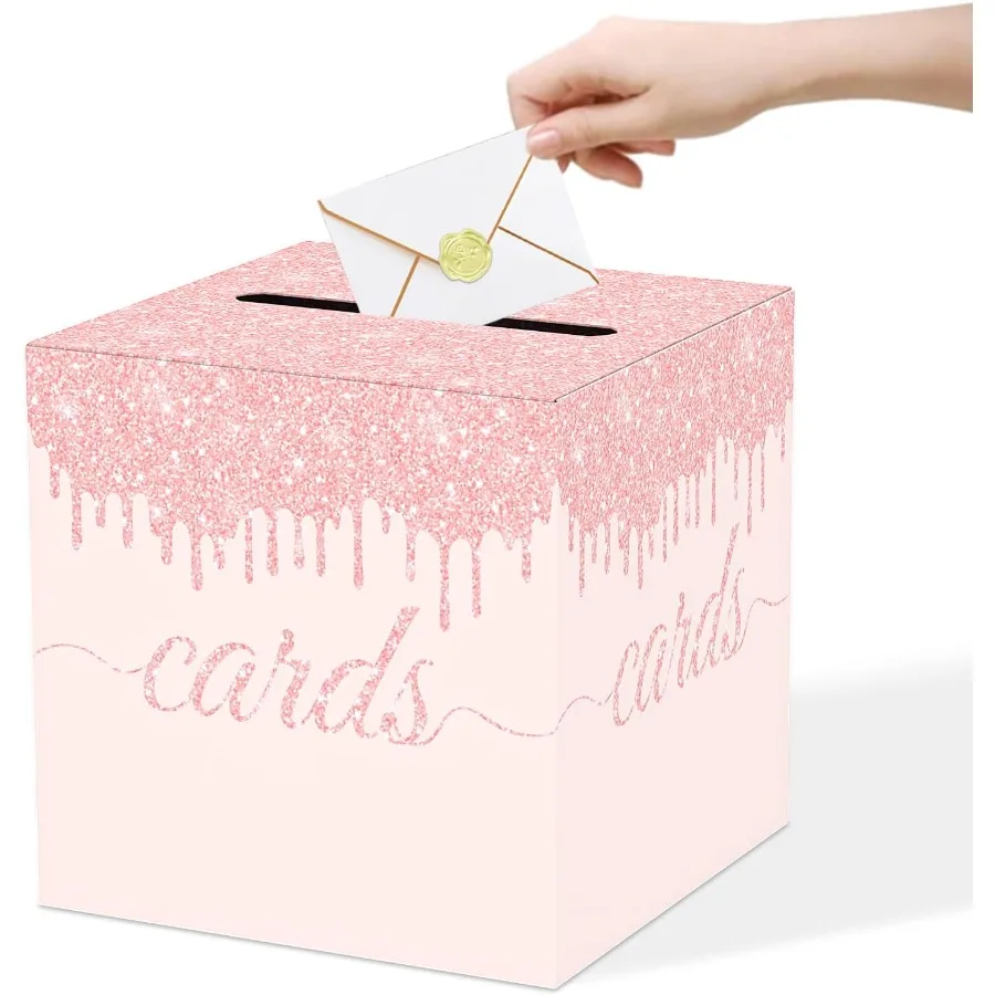 Boîte à cartes rose pour fête, 8.7 pouces, cartes cadeaux, support de réception pour mariage, réception nuptiale, remise de diplôme, anniversaire, retraite, spectacle pour bébé