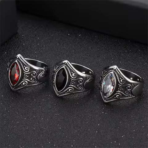 Handmade Vintage Titanium steel Ring For Men Women Ancient Silver Color Oval Black Onyx Stone Punk Creative Finger Rings Jewelry