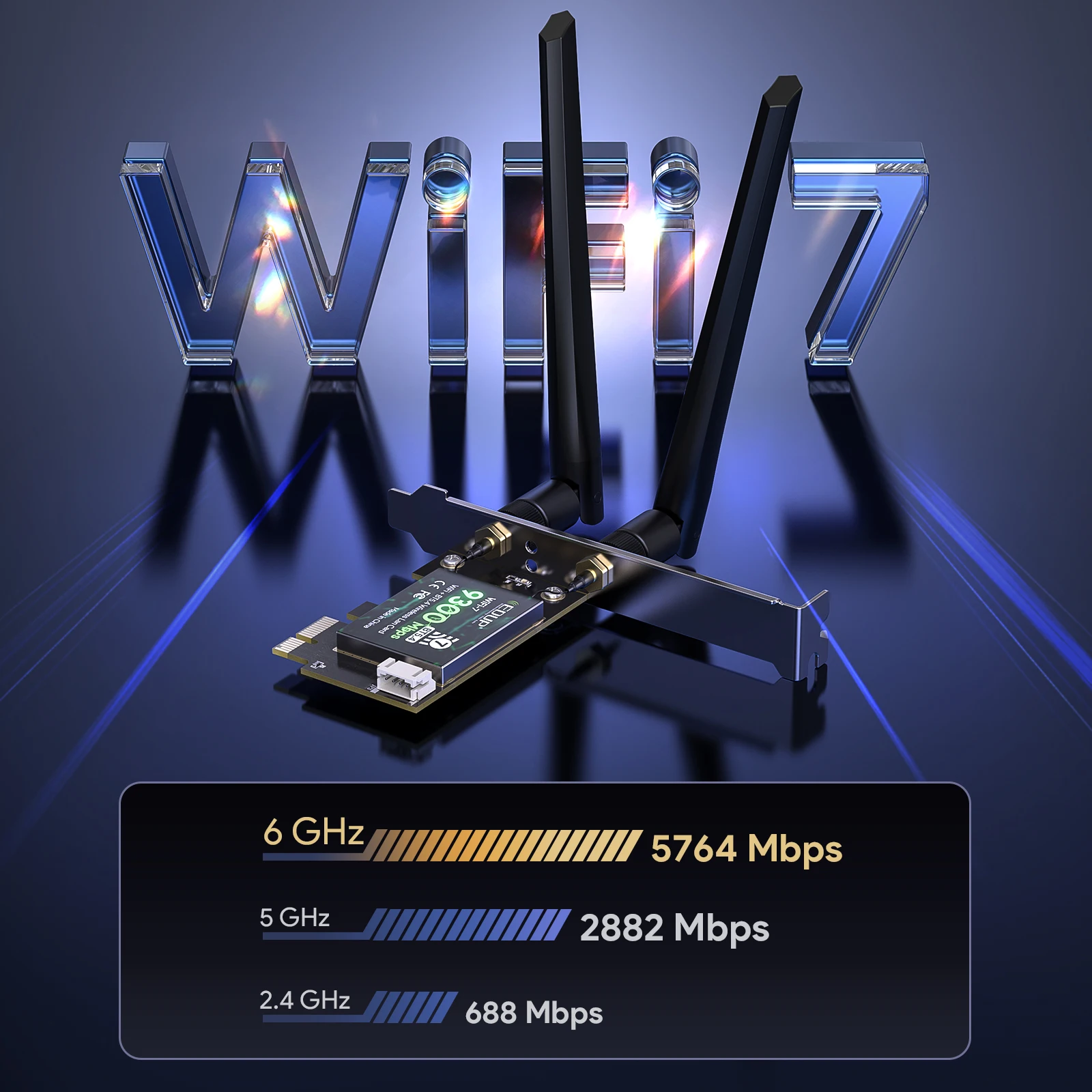 EDUP BE9720 Powerful WiFi7 Tri Band PCIE Adapter Wireless Network Card BE9300 With MT7927 Chip Bluetooth5.4 For Desktop PC