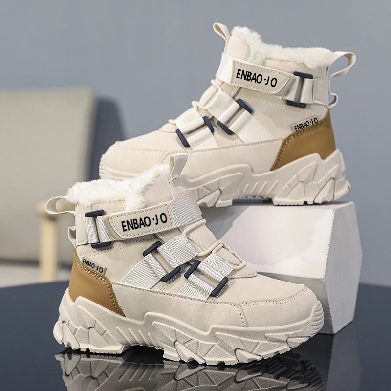 

2025 Новые детские хлопковые ботинки, модная уличная нескользящая теплая плюшевая детская повседневная обувь, зимняя роскошная хлопковая обувь для мальчиков и девочек, размер 30-39