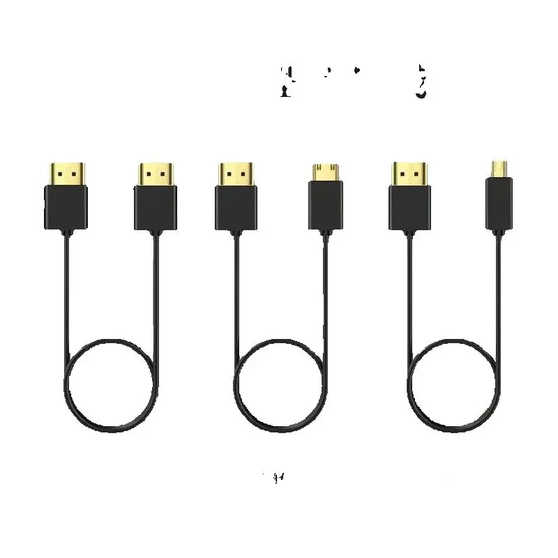 Ultra Thin Super Soft 4K 60Hz HDMI Cable 3.2mm Micro to HDMI to Mini Portable Coiled Short Thin Compatible Cable for Vide