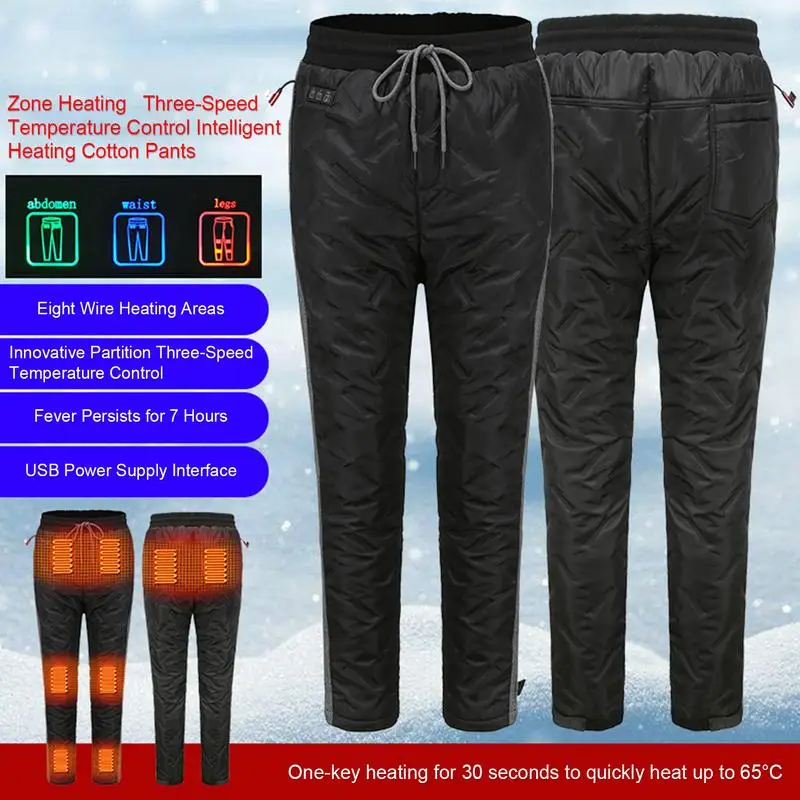 

USB Heated Pants 8 Heating Zones Electric Thermal Trousers 3 Temperature Modes Waterproof Winter Thermal Pants M-4XL size