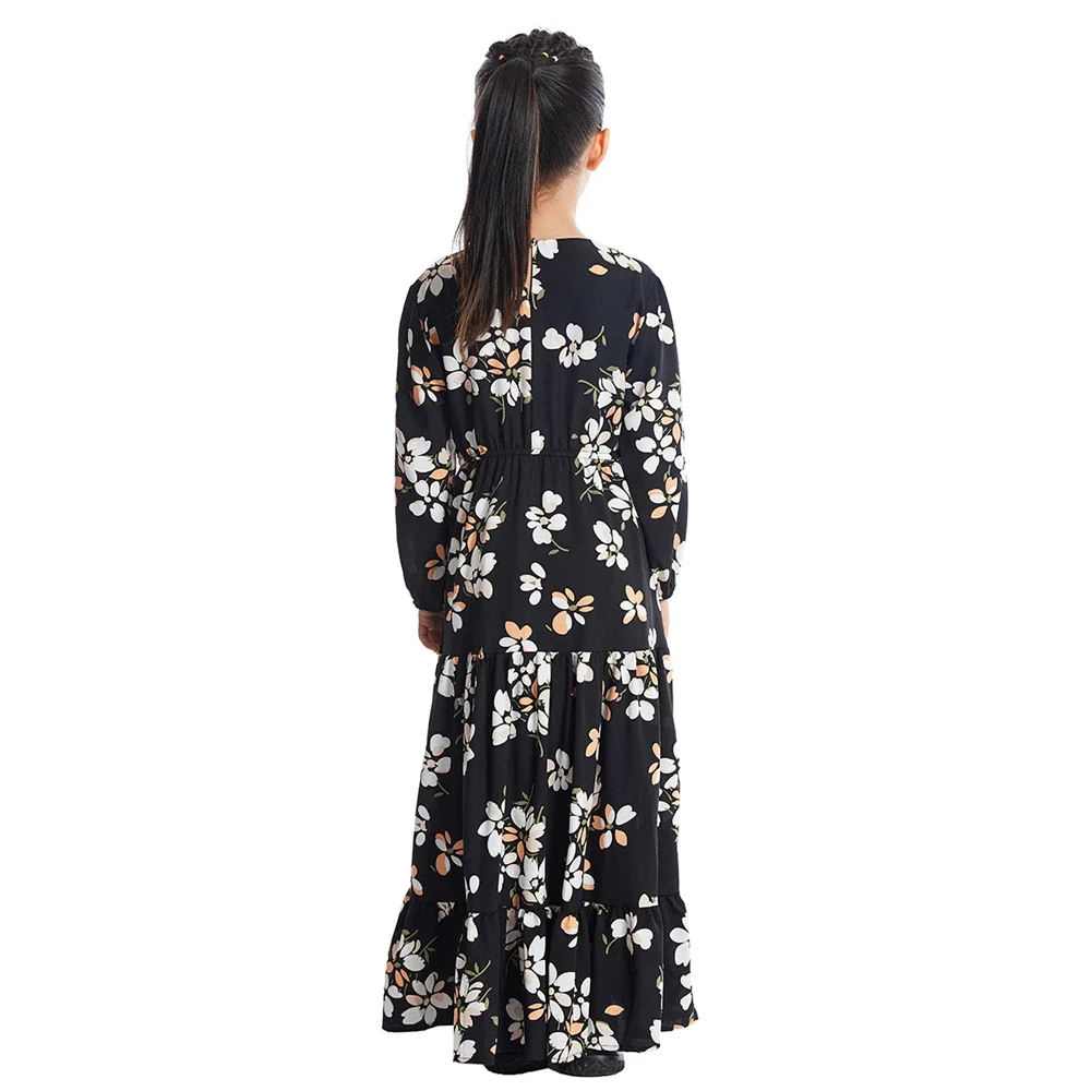 Abaya musulmana con estampado Floral para niñas, Maxi vestido turco, caftán árabe, fiesta islámica, vacaciones, vestido marroquí, bata de Dubái, vestidos saudí