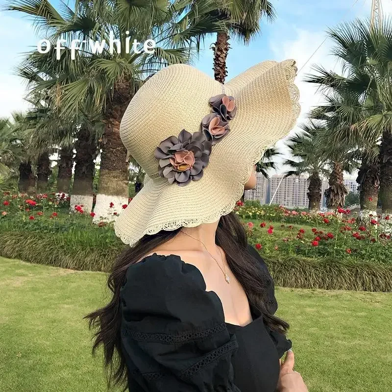 Fashion Wide Eaves Hat Simple Flowers Korean Women Sunbonnet Summer Thin Breathable Outdoor Sun Hat Sun Hats for Women