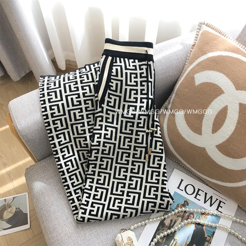 Vintage Knitting Wide Leg Women Spring Autumn Simplicity Office Lady Loose Straight Fashion All-match Temperament Casual Pants