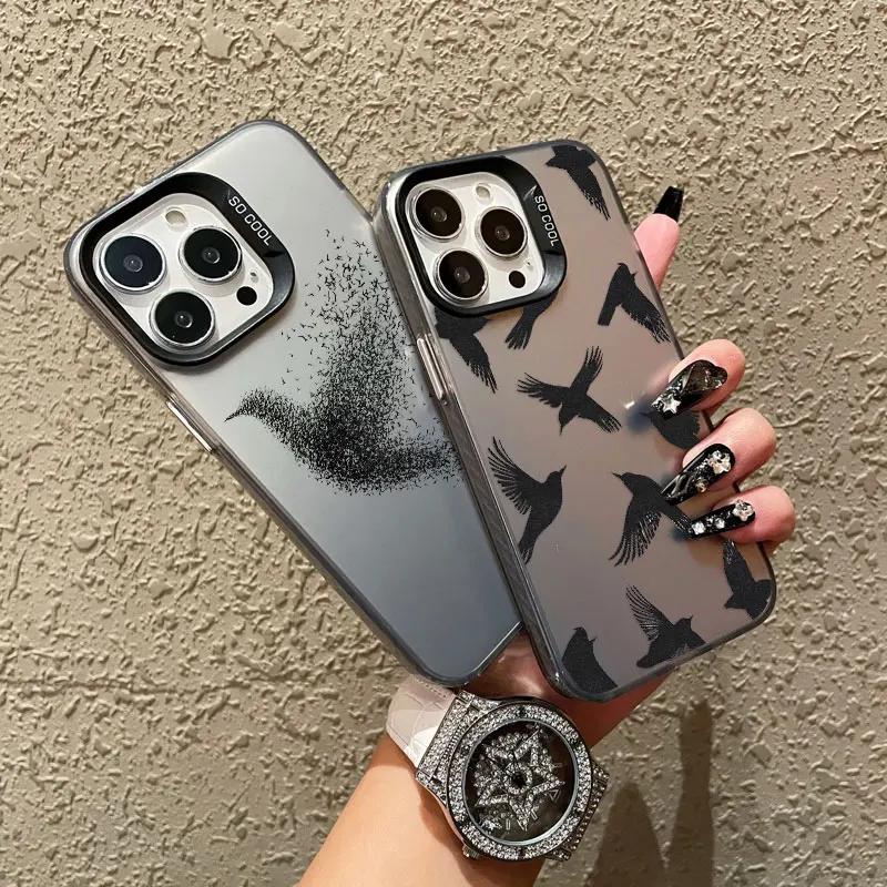 Birds In Flight Laser Phone Case For iPhone 13 Mini 14 Pro Max 16 15 Pro Max Plus 12 11 Pro Max Shockproof Back Cover Fundas