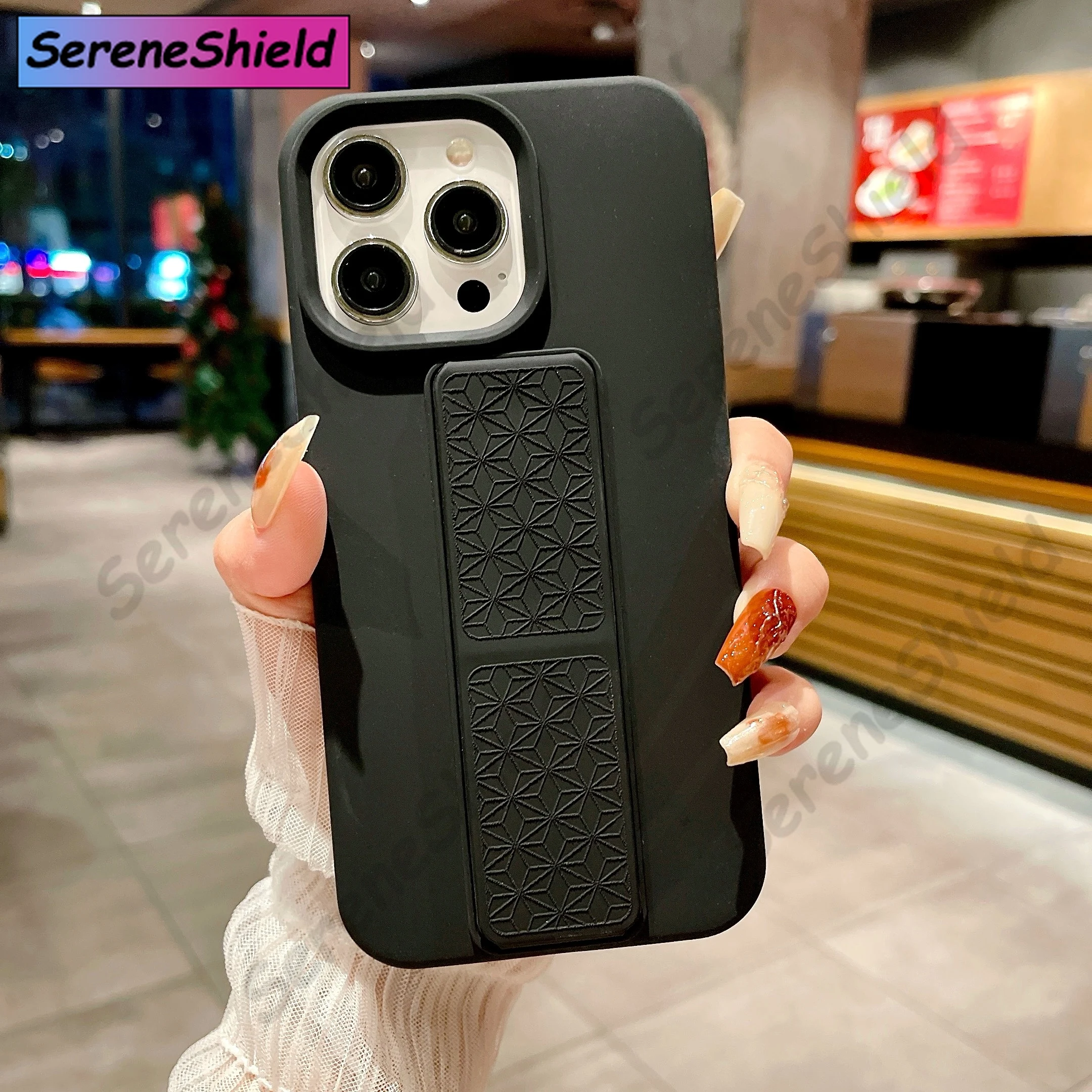 

Luxury Liquid Silicone With Texture Bracket Phone Case For iPhone 16 15 14 Plus 13 12 11 Pro Max Soft Creatively Protection Capa