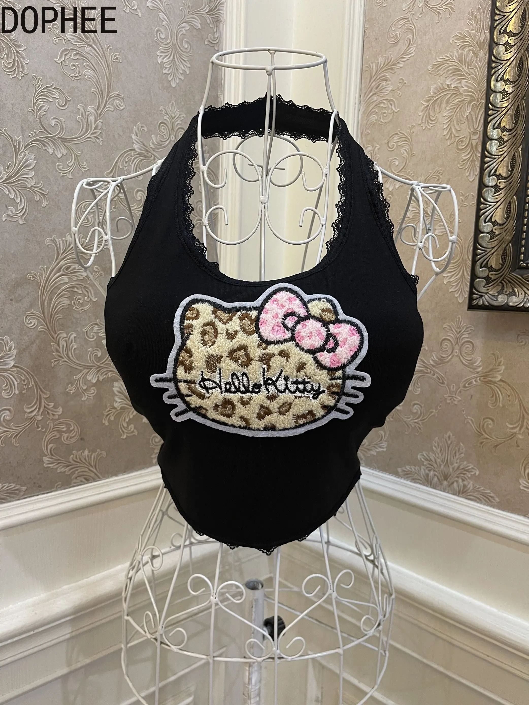 

Укороченный топ на бретельках с высокой талией Spice Girls, весна-лето, леопардовый топ KT, футболка без рукавов с вышивкой, нагрудные майки