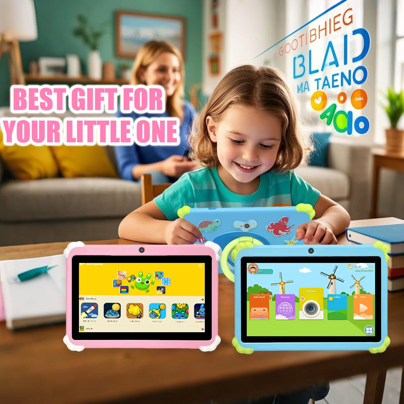 Kids Tablet 7Inch Android 12WiFi Bluetooth Expandable Storage Children Tablet with Parent Control,dual cameras,Children's Gift