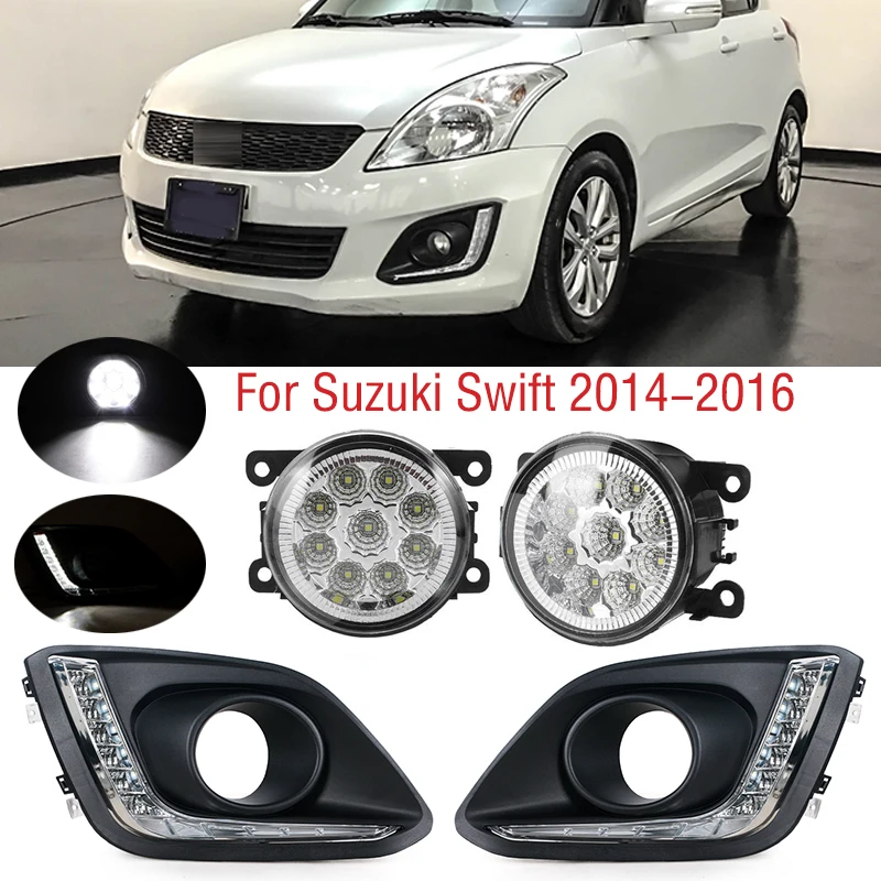 For Suzuki Swift 2014 2015 2016 Car LED White Front Bumper DRL Daytime Driving Running Lamp Fog Light Foglight Foglamp