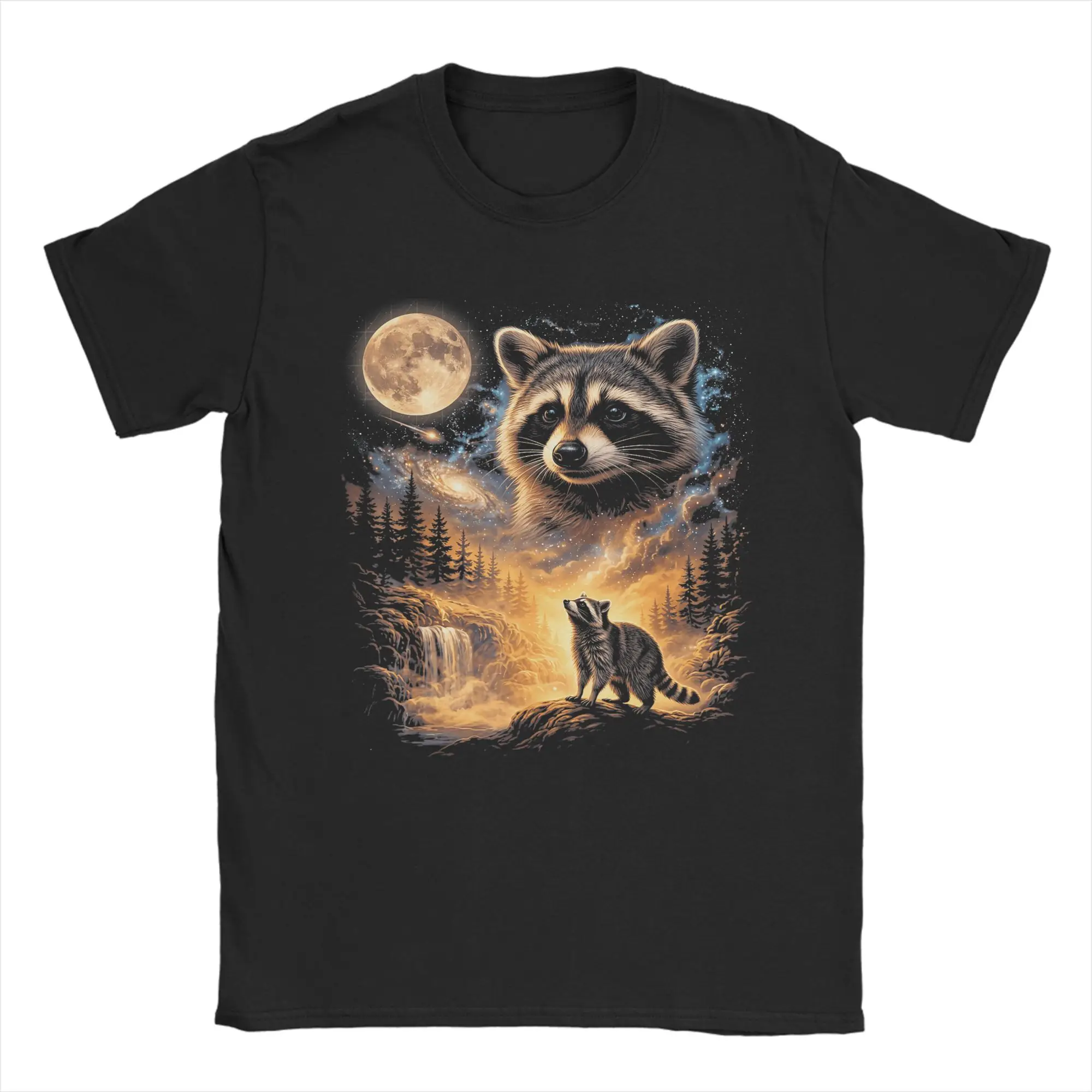 Raccoon Howling To The Moon Funny Animal T-Shirt Mens  Street Style Pure Cotton T Shirts Summer Tees Printed Big Size Tops