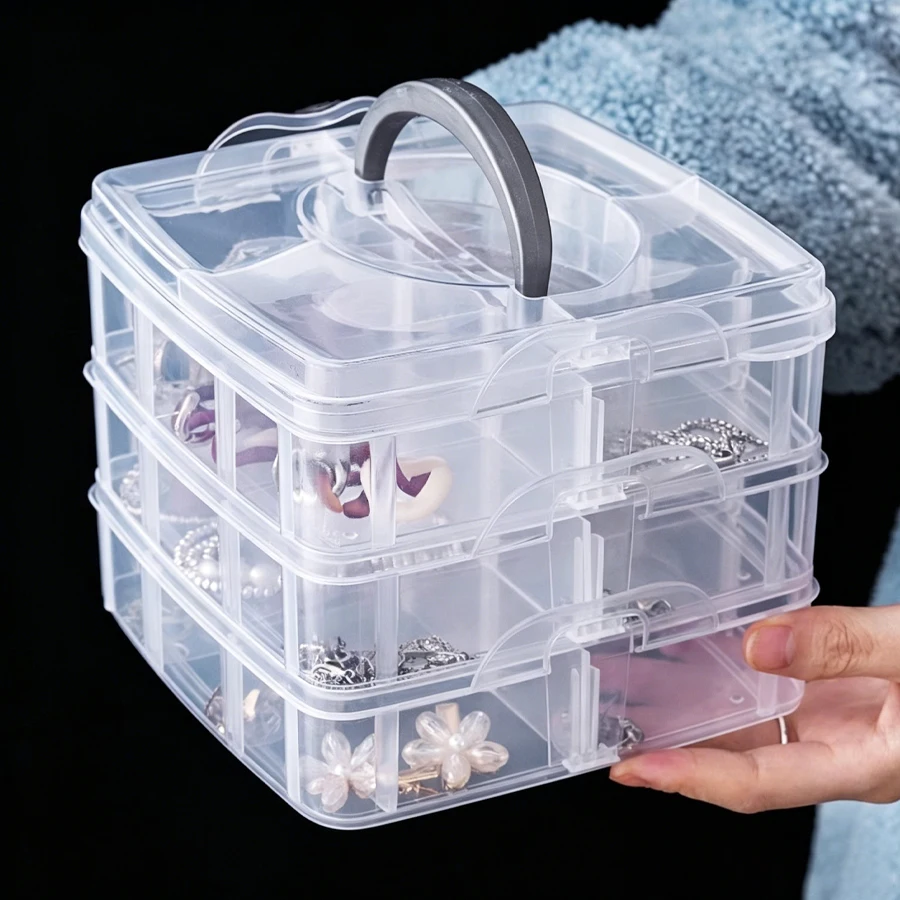 

Small three-layer 18-slot portable detachable jewelry storage box for earrings, necklaces, and other accessories. Desktop jewelr