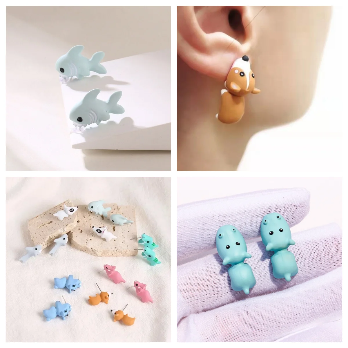 Cartoon Animal Resin Earrings Cute Dinosaur Dog Whale Clay Funny Jewelry For Women Party Fashion - view 2