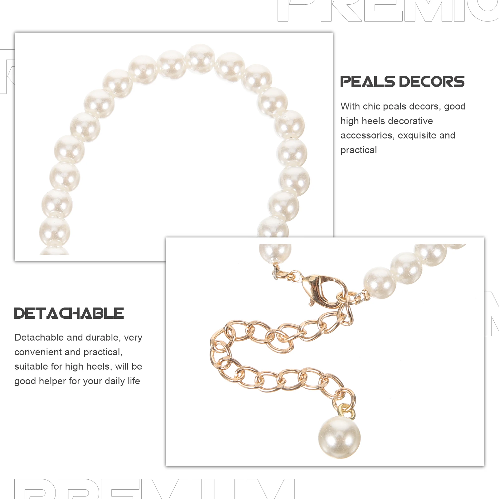 

2Pcs High Heels Pearl Chains 52cm Extendable Shoe Straps Replacement Ankle Buckle Decorative Accessories Women Shoes