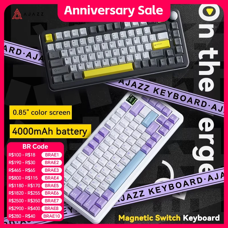 

Ajazz AK820 Pro Gaming Mechanical Keyboard 75% Bluetooth/ Wireless Customized Gamer Keyboard with TFT Color Screen Knob for PC