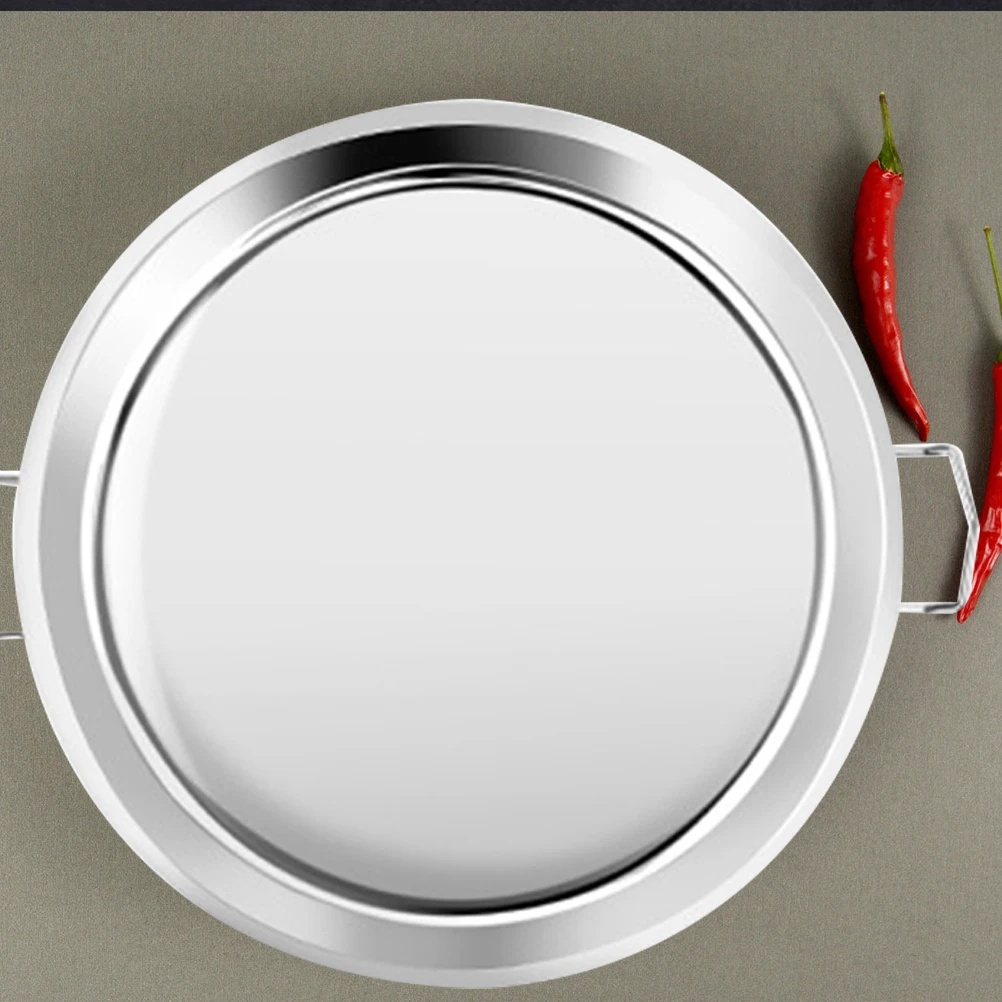 

Stainless Steel Plate Kitchen Dinner Tray Round Storage Serving Steaming Food Compact Easy Clean