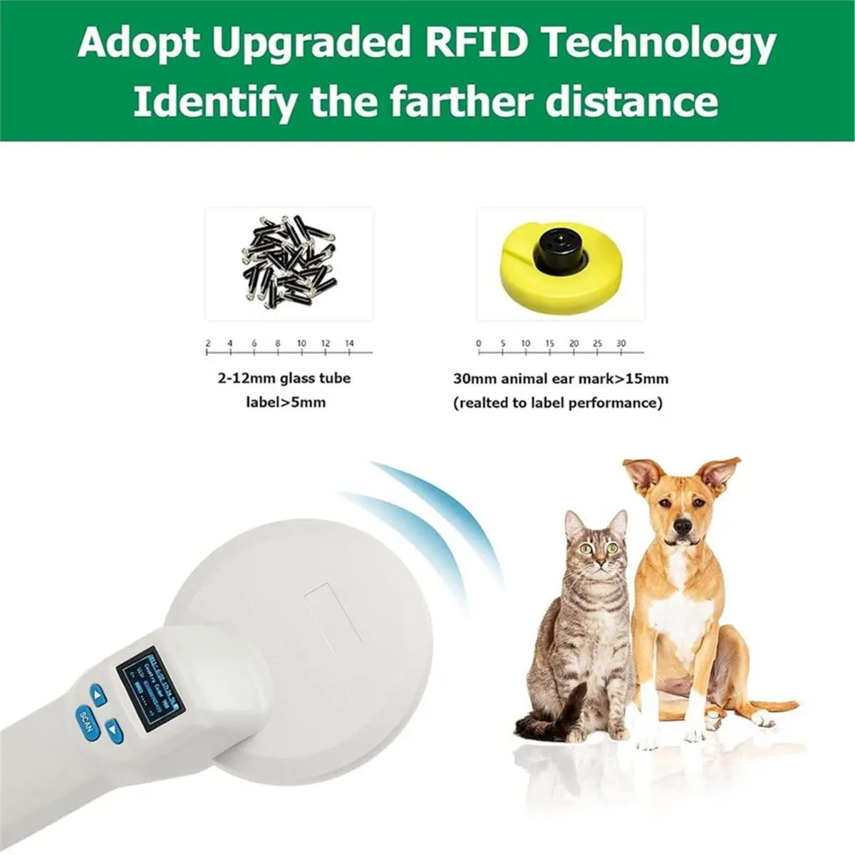 Eco-friendly Pet Reader Scanner, Portable Animal Chip ID Reader, Support Reading -B/EMID/ISO 11784/85 20000 Data Record