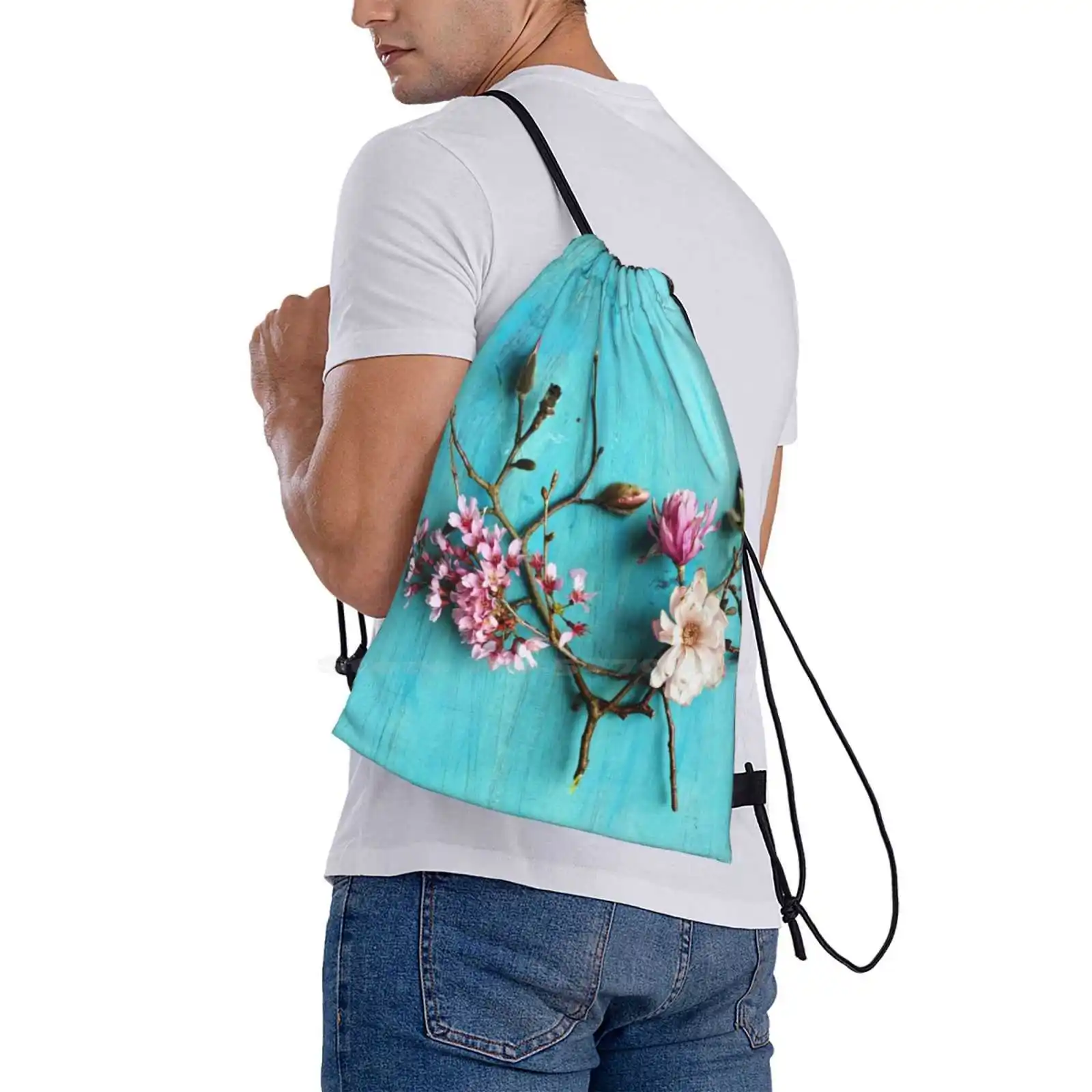 Flowers Of Spring Hot Sale Schoolbag Backpack Fashion Bags Spring Still Life Colorful Happy Aqua Turquoise Blue Floral Flowers image 6
