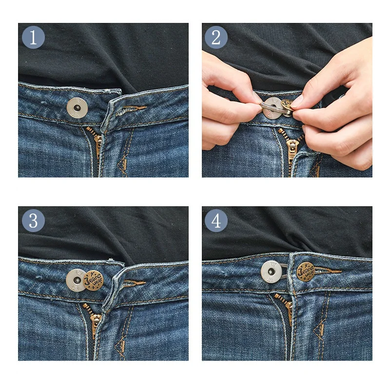 3/6Pcs 17mm Sewing Elastic Buttons Adjustable Disassembly Retractable Jeans Waist Metal Extended Buckles Pant Waistband Expander